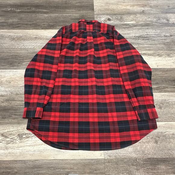 Vintage 90s Ralph Lauren Red Black Tartan Mens 2XLT Button Up Long Sleeve Shirt - Picture 3 of 9